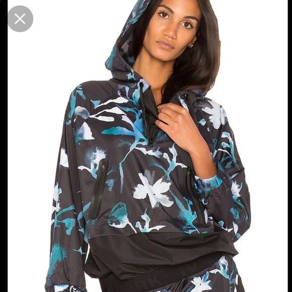 Ivy Park Mixed Mesh Windbreaker Hoodie‎ in Ink Floral - Picture 1 of 12